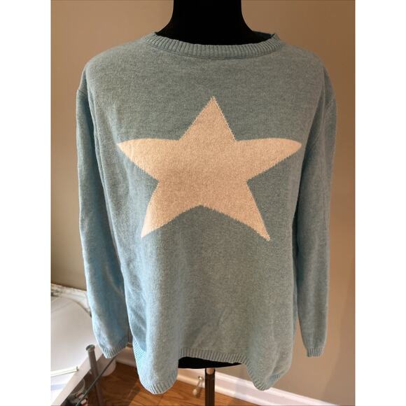 Luella Sweater Womens L turquois blue Cashmere Blend Star crewneck Italy - Picture 1 of 11